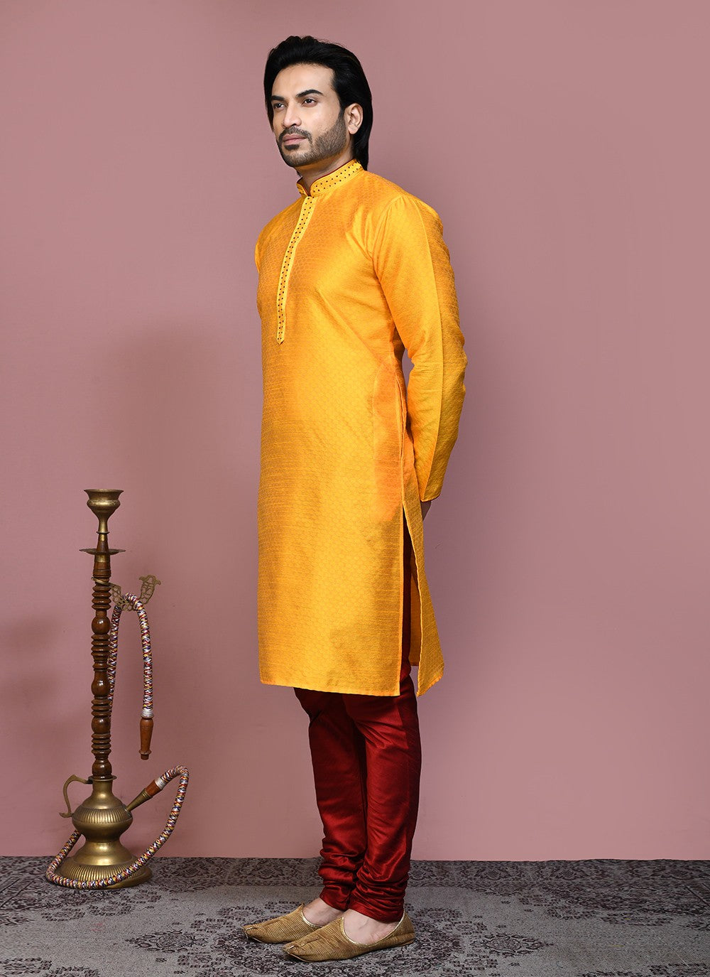 Resham Art Silk Yellow Kurta Pyjama - M7897