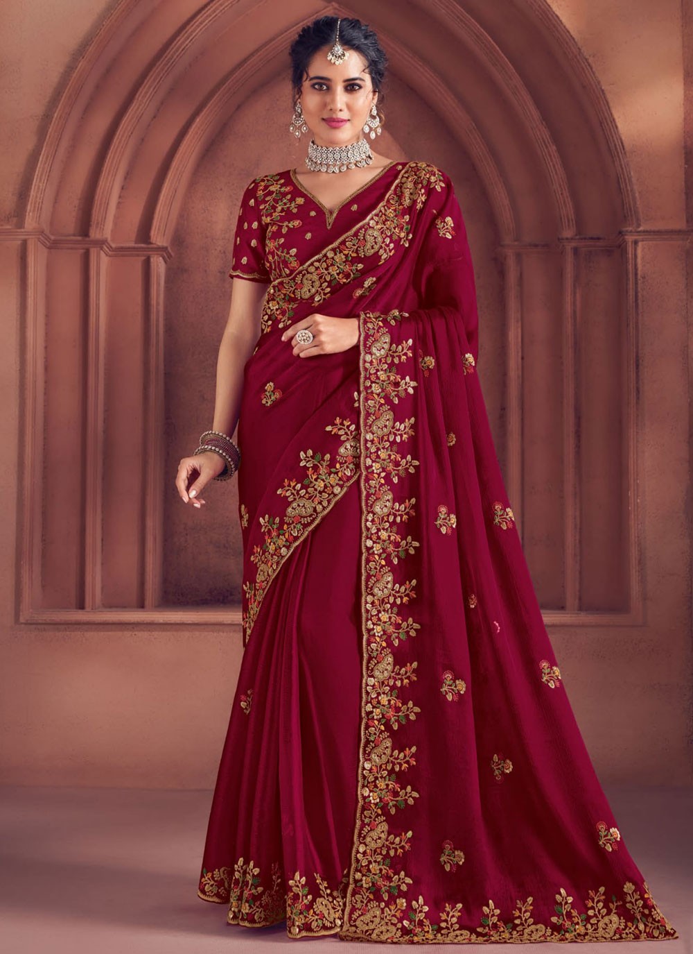 Embroidered, Zari Art Silk Saree - S12177