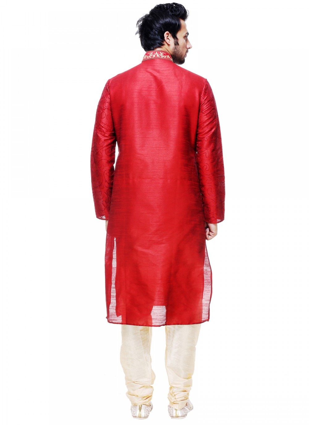 Plain Silk Red Kurta Pyjama - M1007