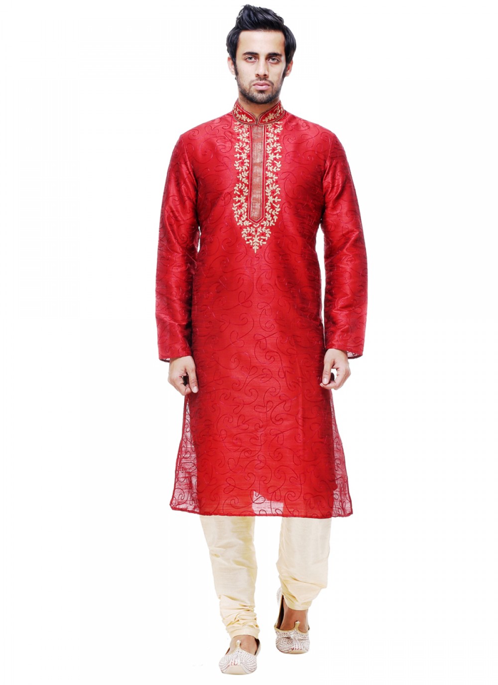 Plain Silk Red Kurta Pyjama - M1007