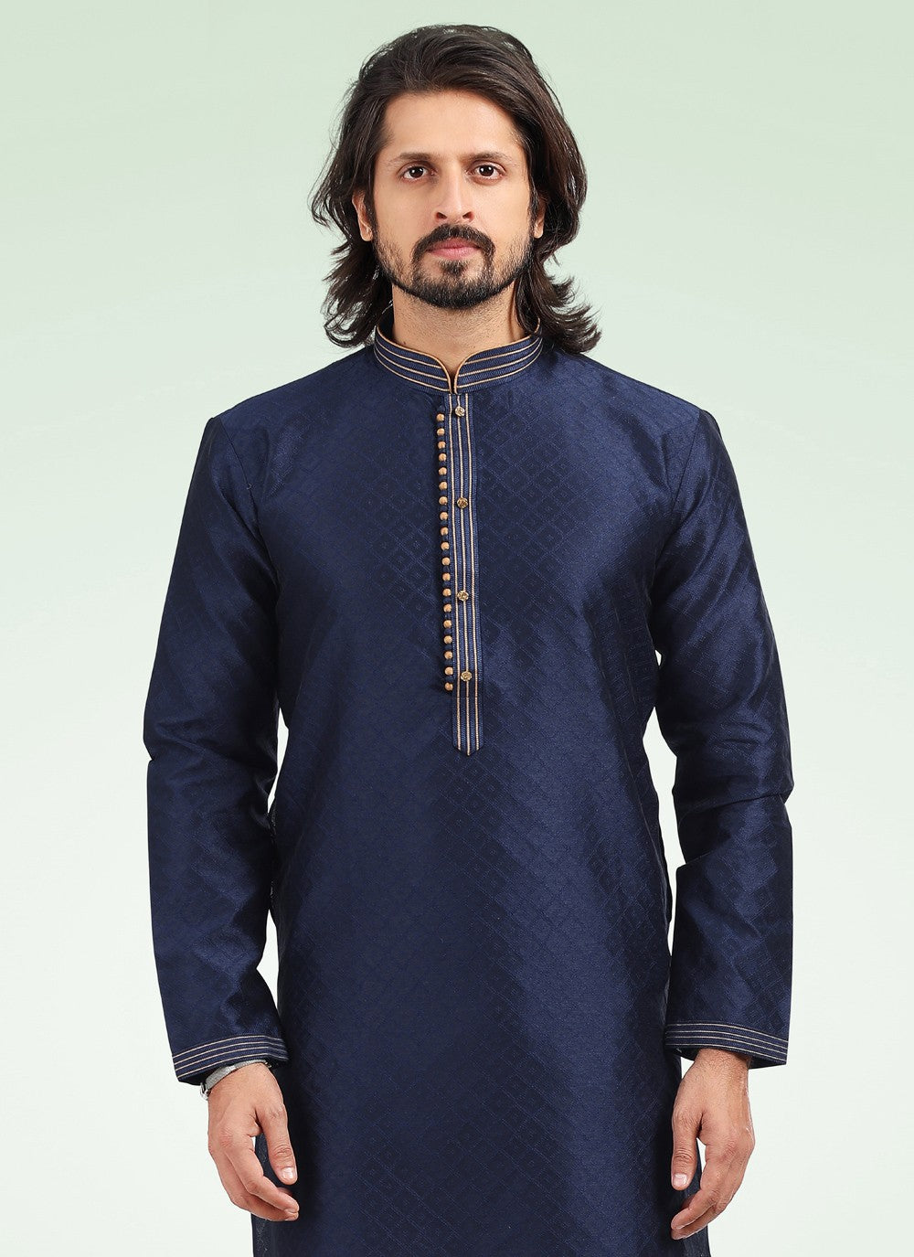 Fancy Work Banarasi Jacquard Blue Kurta Pyjama - M4578