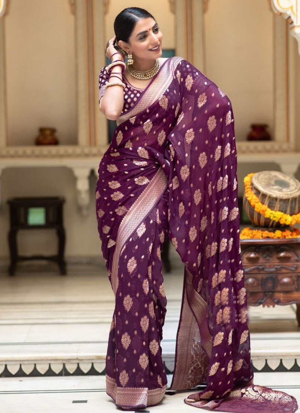 Trendy Jacquard Work Banarasi Silk Saree - S5560