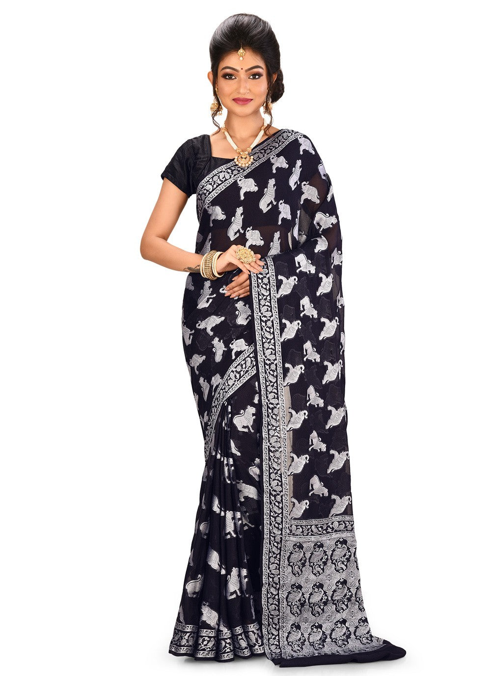 Contemporary Weaving Zari Banarasi Silk Saree - S0376