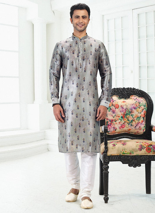 Digital Print Banarasi Silk Green Kurta Pyjama - M4922