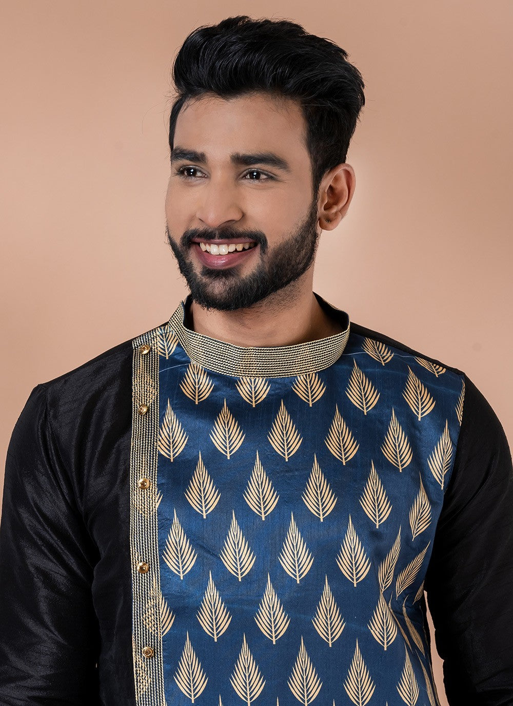 Fancy Work Banarasi Silk Black Kurta Pyjama - M6987