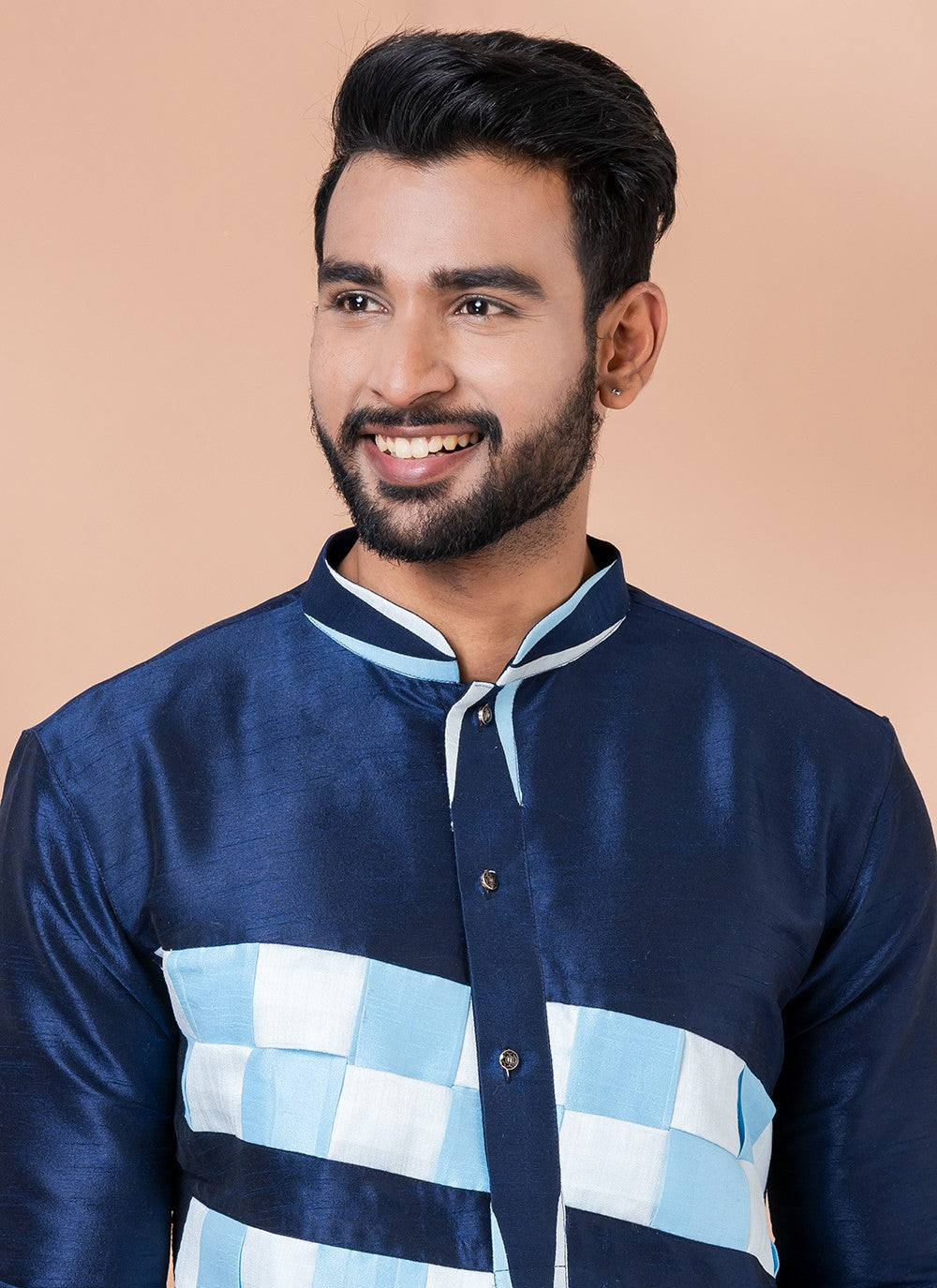 Fancy Work Banarasi Silk Navy Blue Kurta Pyjama - M6982