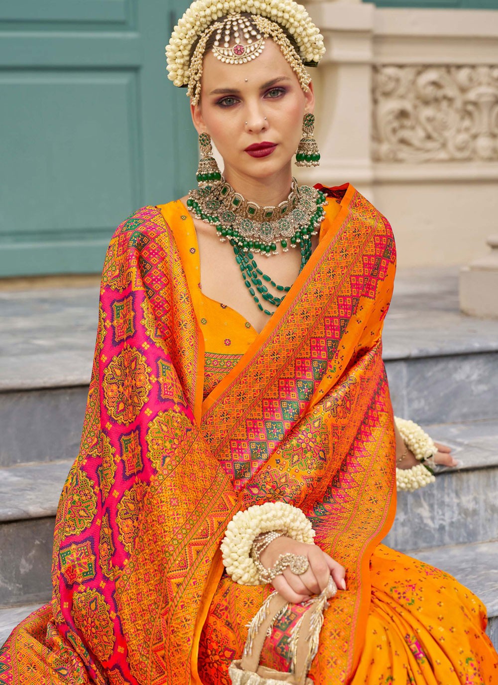 Kashmiri, Meenakari, Weaving Zari Banarasi Silk Saree - S12074