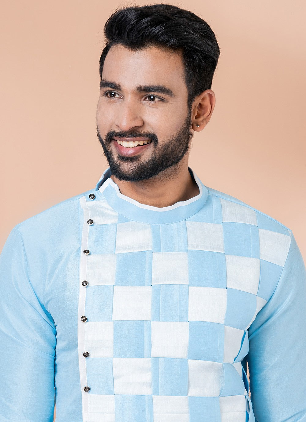 Fancy Work Banarasi Silk Aqua Blue Kurta Pyjama - M6981