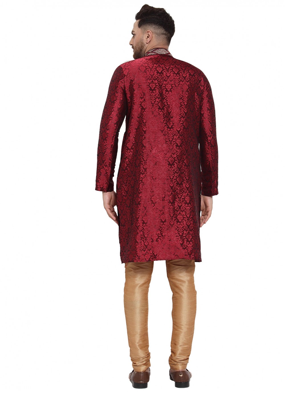 Embroidered Banarasi Silk Maroon Kurta Pyjama - M1618