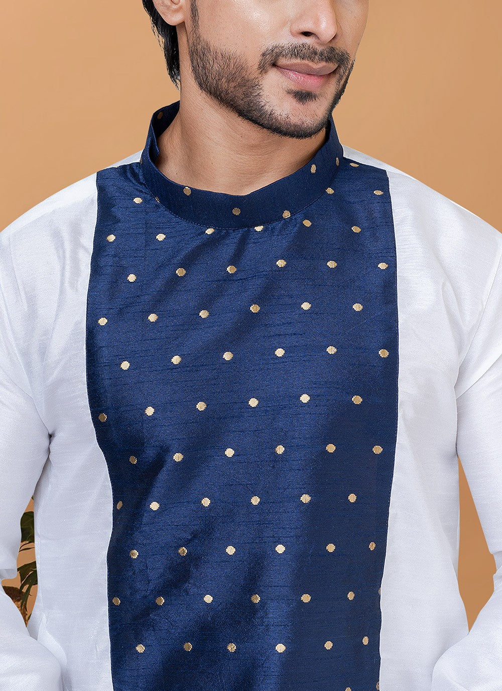 Digital Print Banarasi Silk Navy Blue, White Kurta Pyjama - M5964