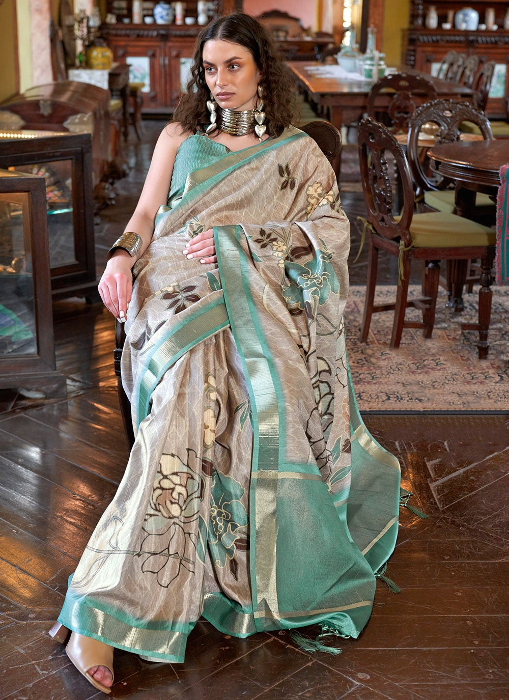 Casual Digital Print Banarasi Silk Saree - S6101