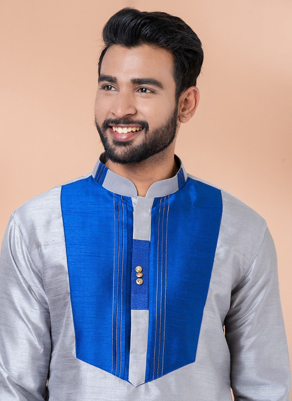 Plain Banarasi Silk Grey Kurta Pyjama - M6977