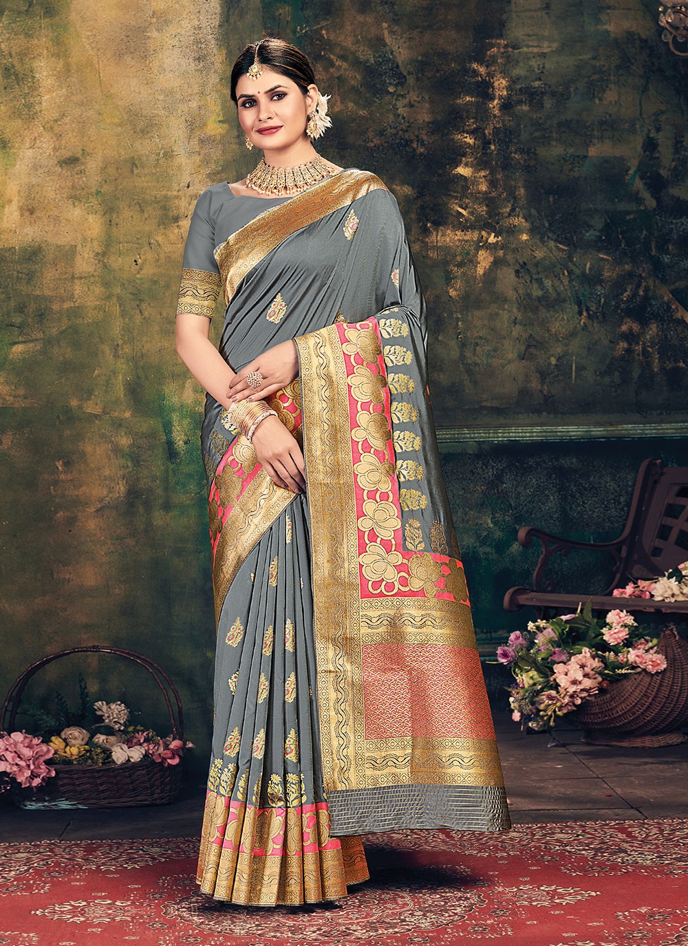 Traditional Weaving Zari Banarasi Silk Saree - S1050