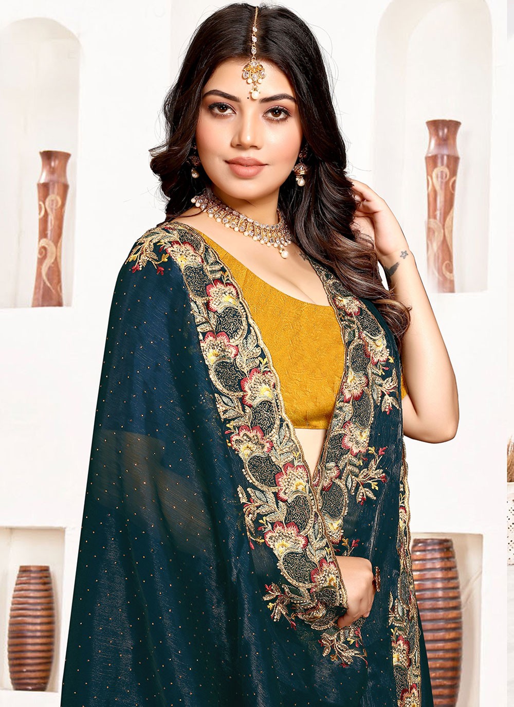 Classic Embroidered Georgette Saree - S6111