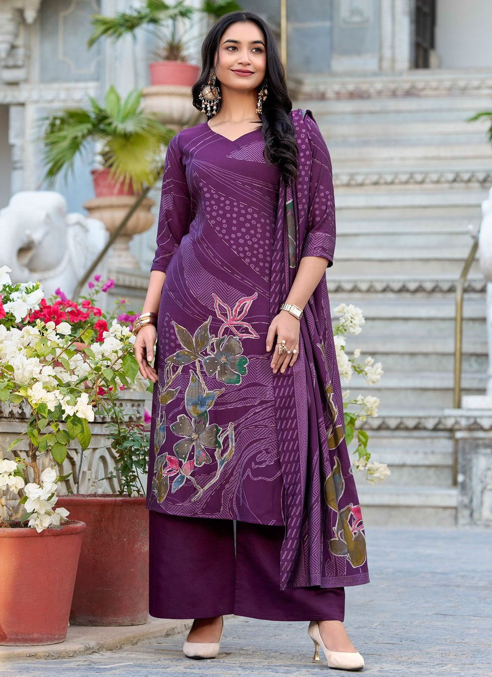 Beads Silk Palazzo Suit - T4627