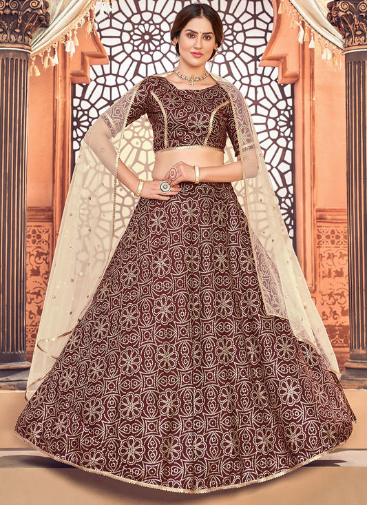 Embroidered Tafeta Silk A - Line Lehenga - L0227