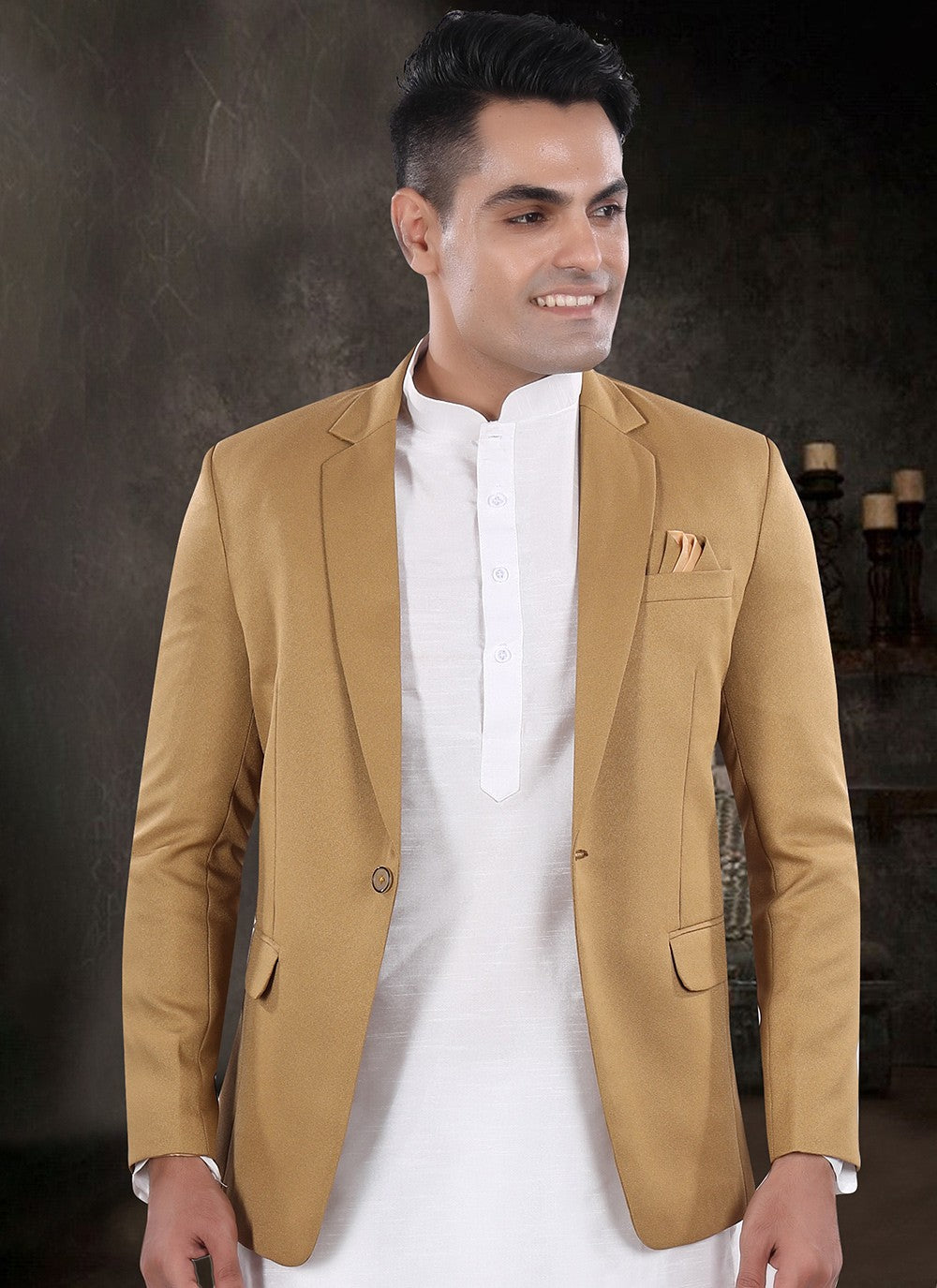 Plain Silk, Viscose Beige, Off White Kurta Payjama With Jacket - M8176