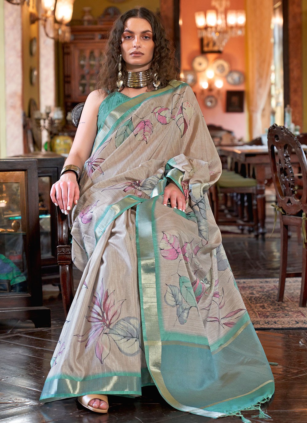 Casual Digital Print Banarasi Silk Saree - S6101