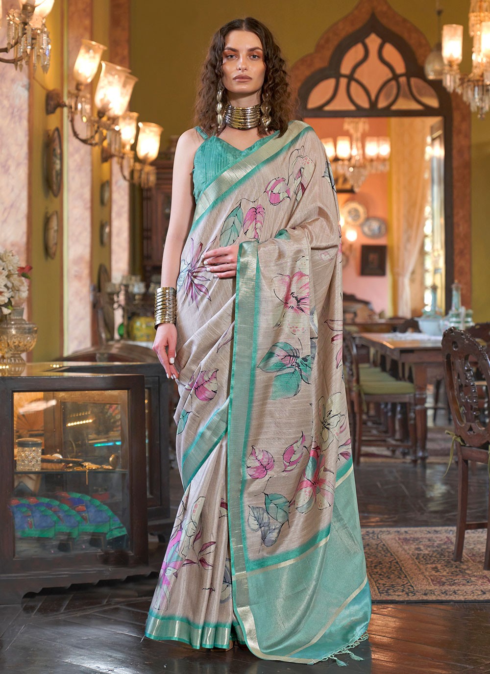 Casual Digital Print Banarasi Silk Saree - S6101