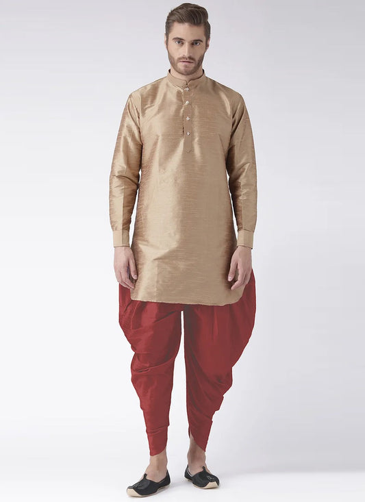 Plain Art Dupion Silk Beige Dhoti Kurta - M2497