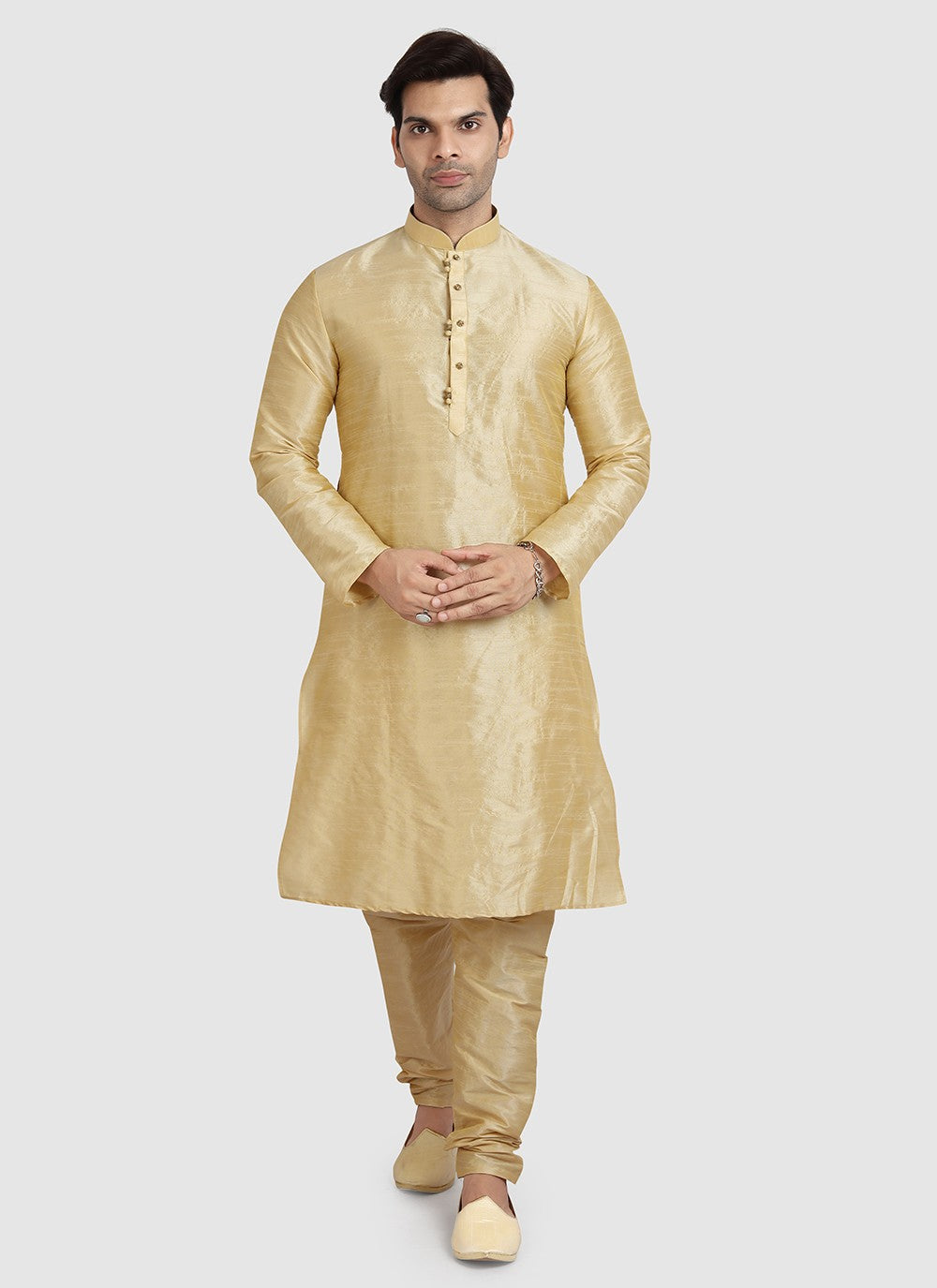 Plain Art Silk Beige Kurta Pyjama - M3406