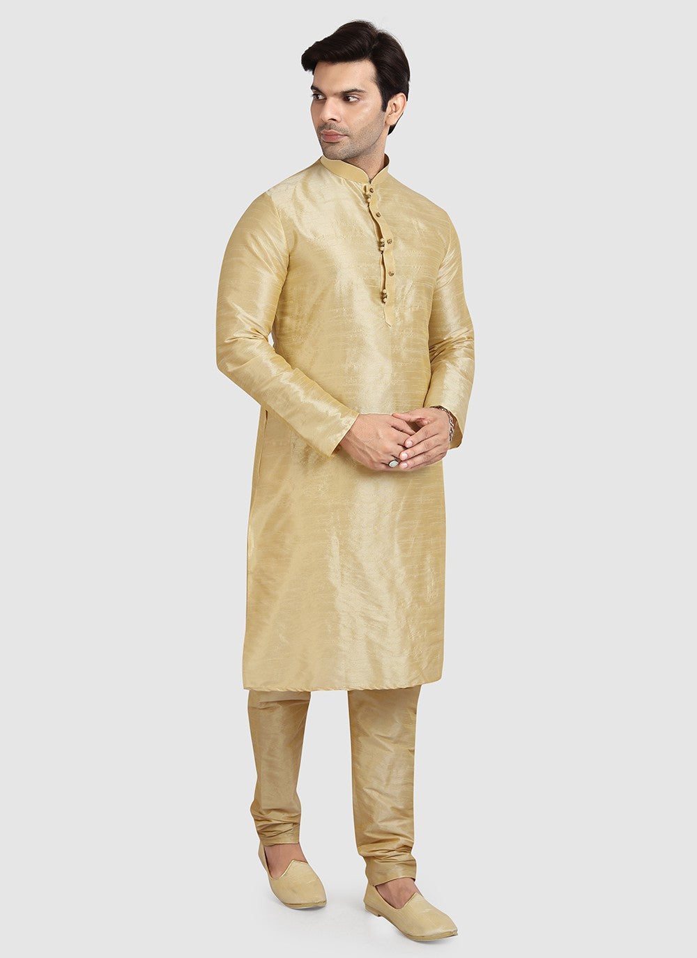 Plain Art Silk Beige Kurta Pyjama - M3406