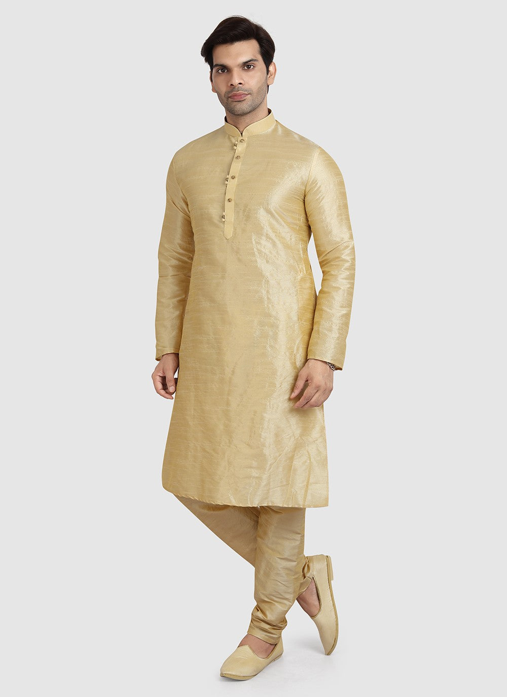 Plain Art Silk Beige Kurta Pyjama - M3406