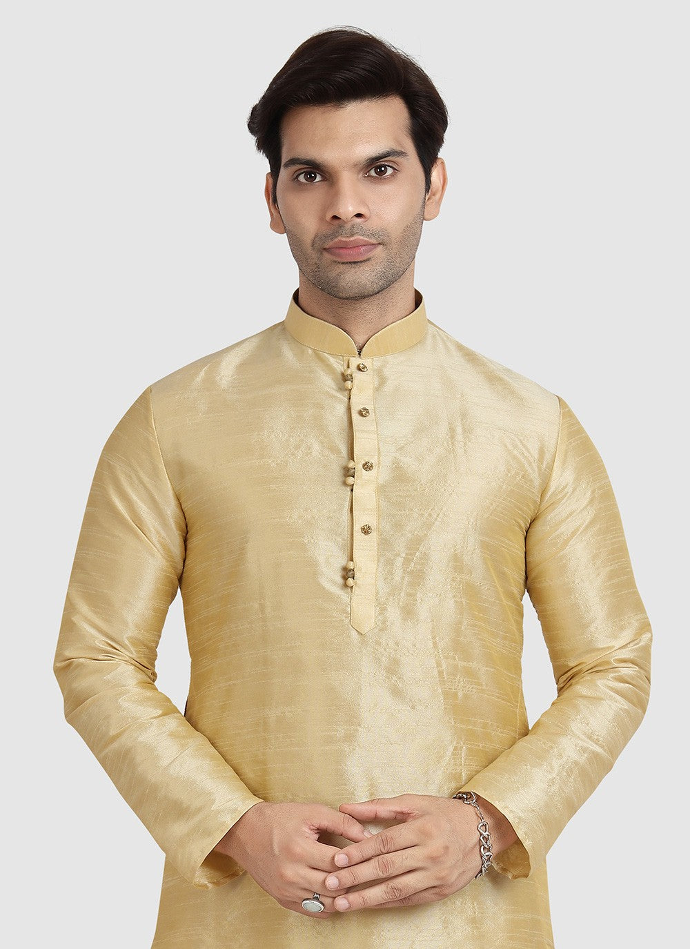 Plain Art Silk Beige Kurta Pyjama - M3406