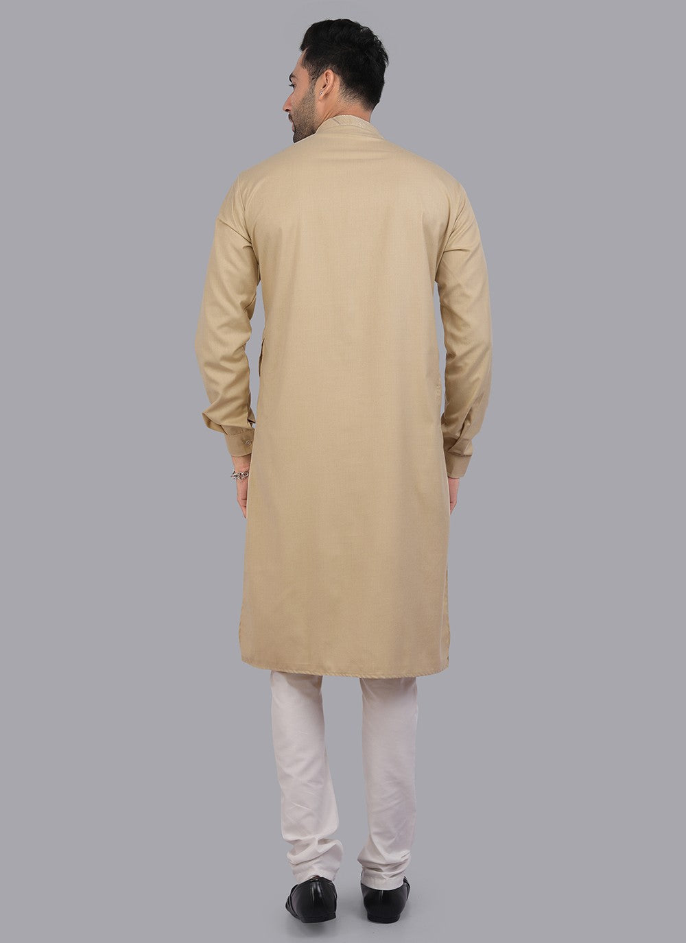 Plain Art Silk Beige Kurta Pyjama - M6726