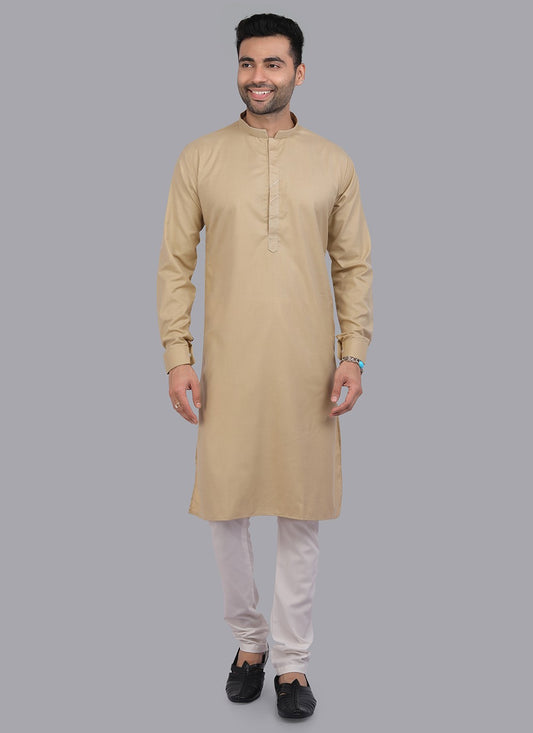 Plain Art Silk Beige Kurta Pyjama - M6726