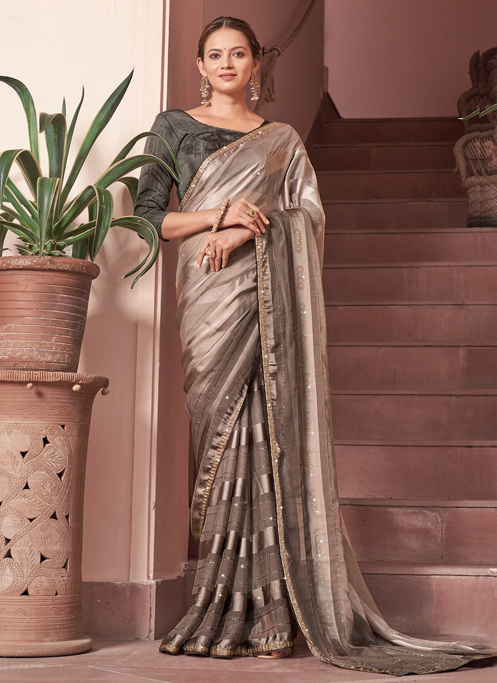 Contemporary Sequins Chiffon Saree - S3323