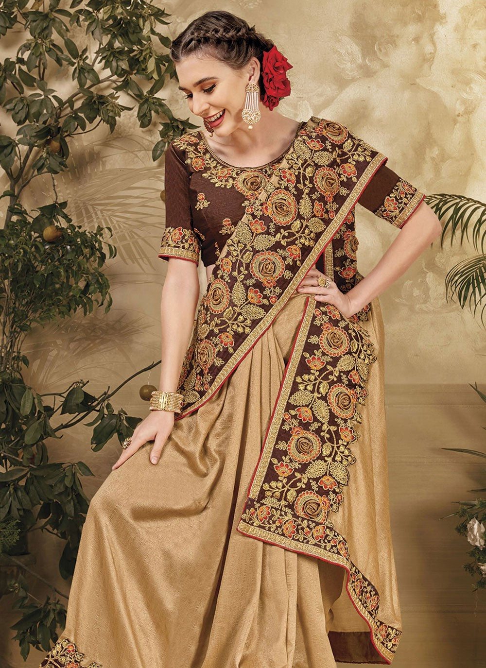 Trendy Embroidered Vichitra Silk Saree - S4805