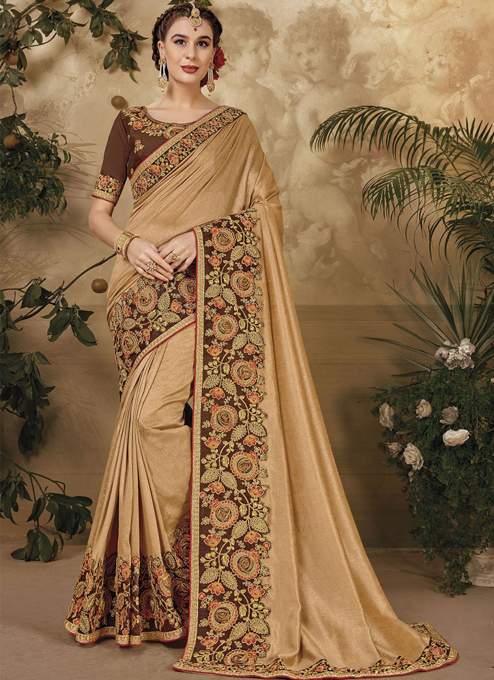 Trendy Embroidered Vichitra Silk Saree - S4805