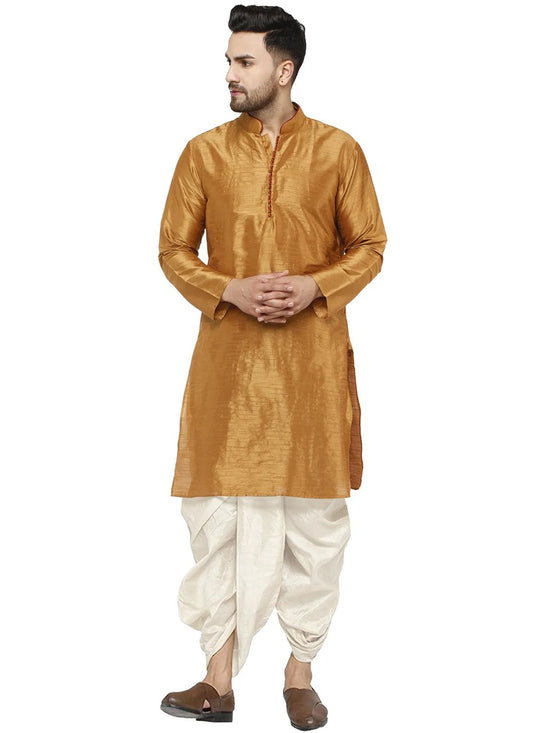 Plain Dupion Silk Beige Dhoti Kurta - M2805