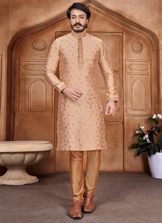 Buttis Jacquard Peach Kurta Pyjama - M1879