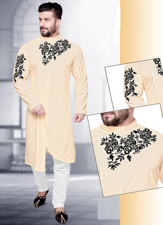 Resham Cotton Beige Kurta Pyjama - M2196