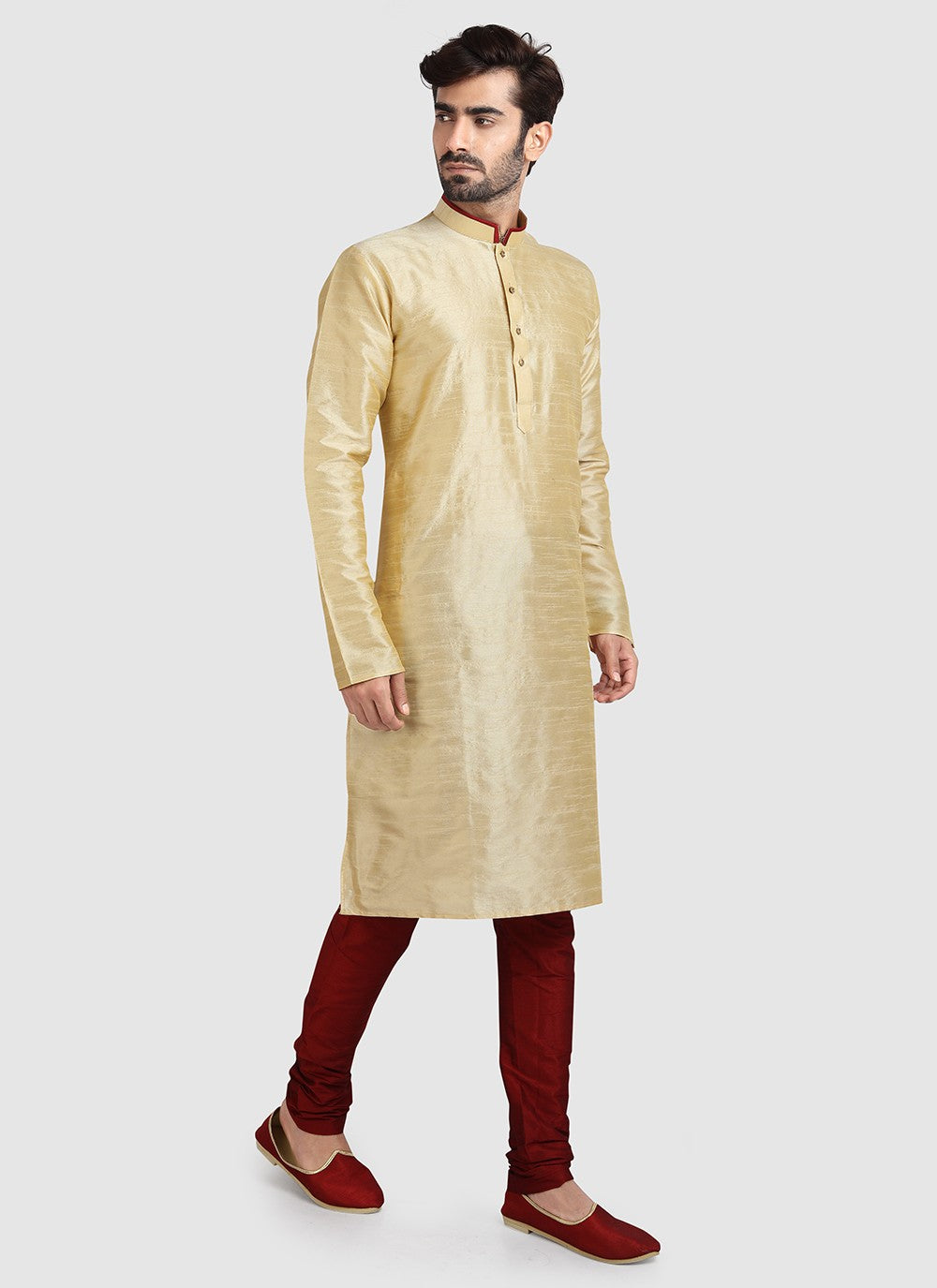 Plain Art Silk Beige Kurta Pyjama - M3415