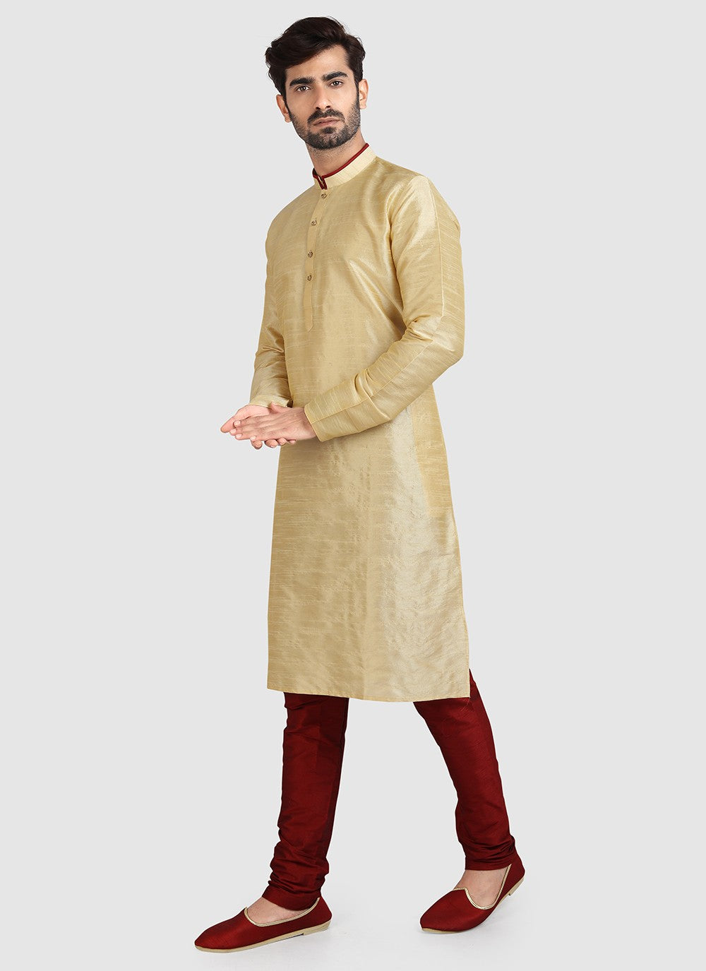 Plain Art Silk Beige Kurta Pyjama - M3415