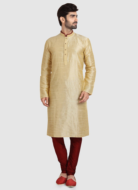 Plain Art Silk Beige Kurta Pyjama - M3415