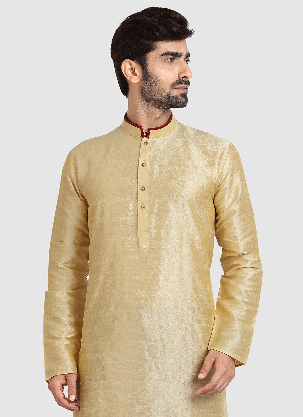 Plain Art Silk Beige Kurta Pyjama - M3415