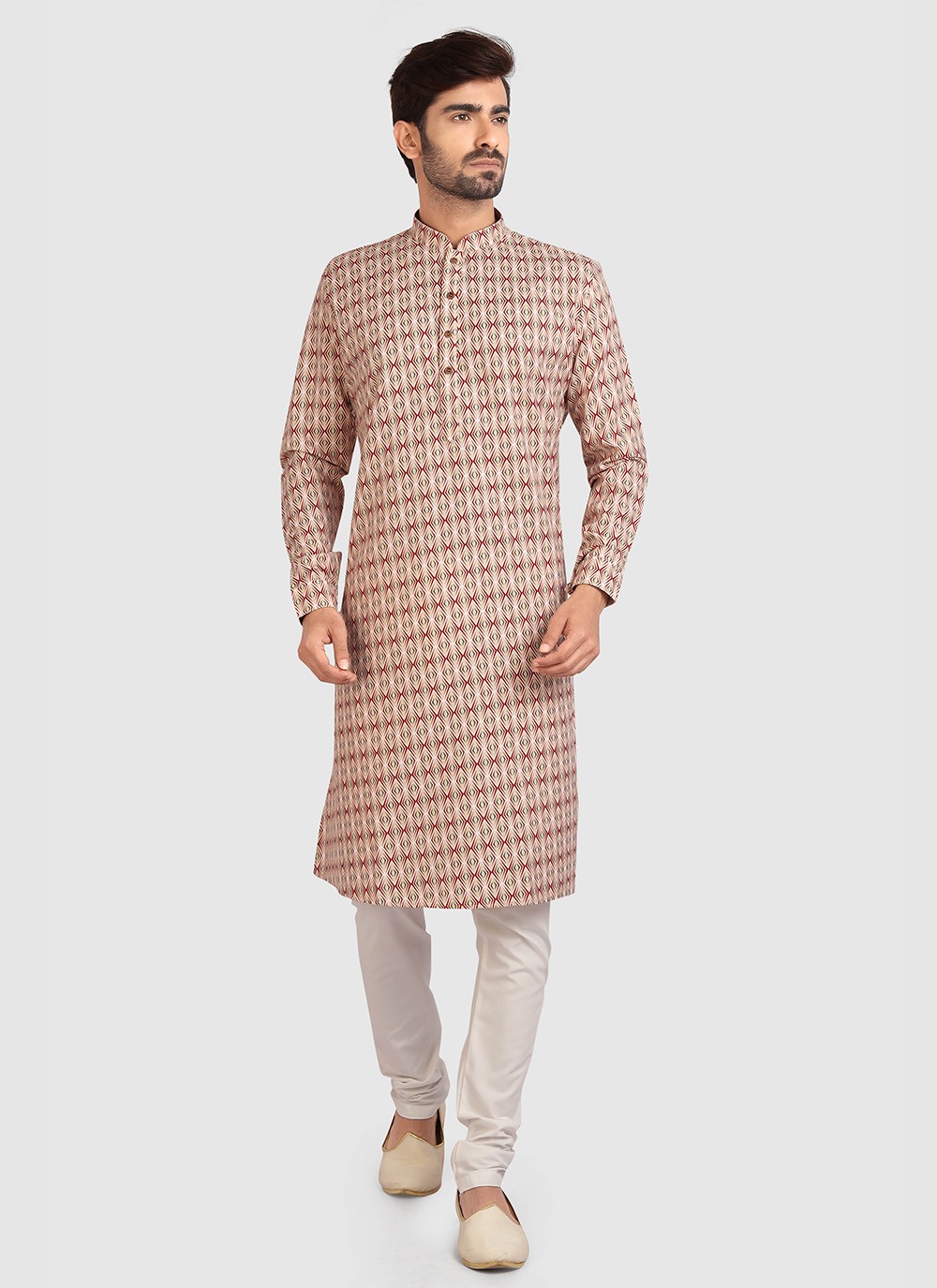 Printed Cotton Beige Kurta Pyjama - M2710