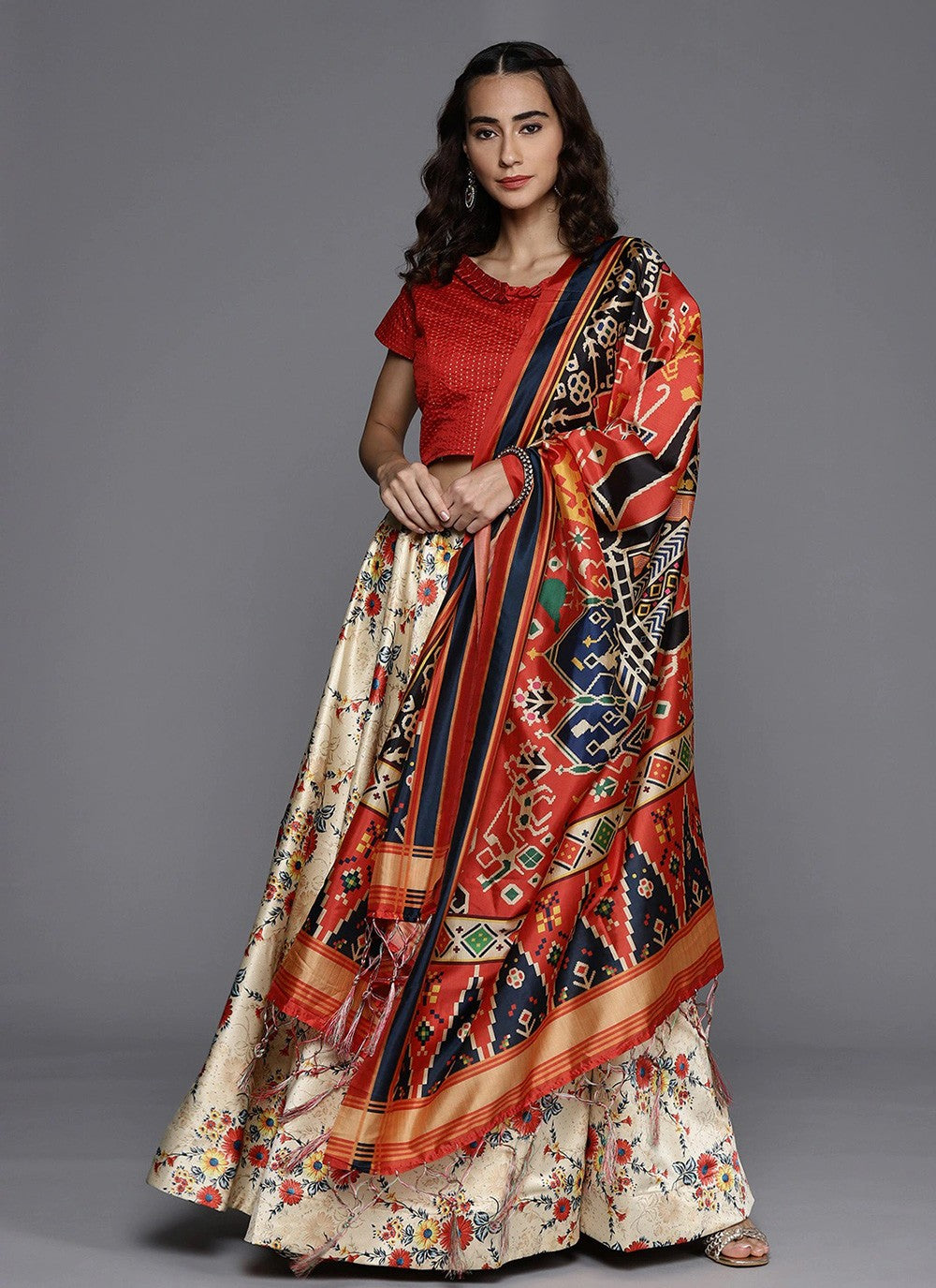 Digital Print Satin Silk A - Line Lehenga - L2124