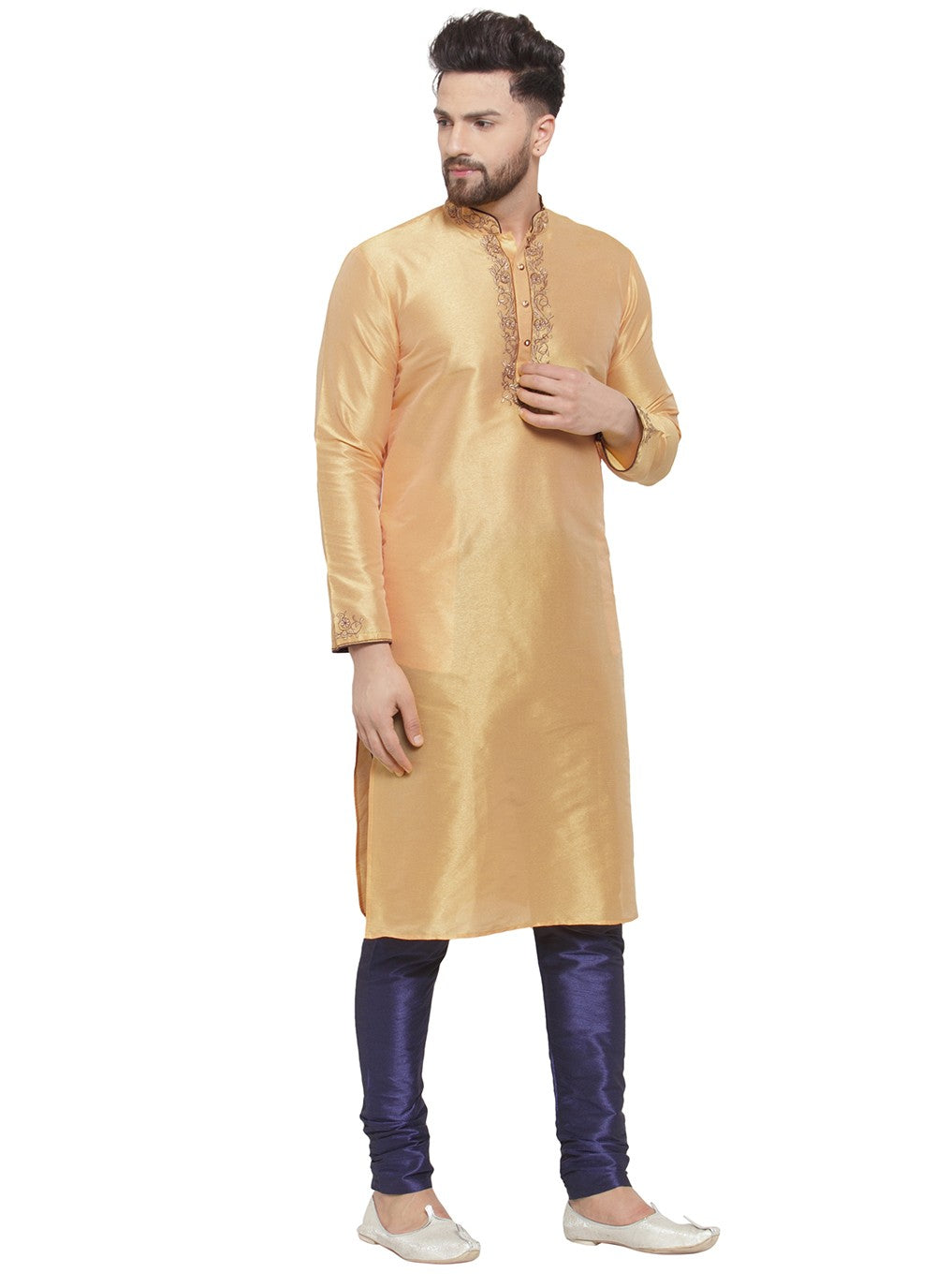 Embroidered Dupion Silk Beige Kurta Pyjama - M7310