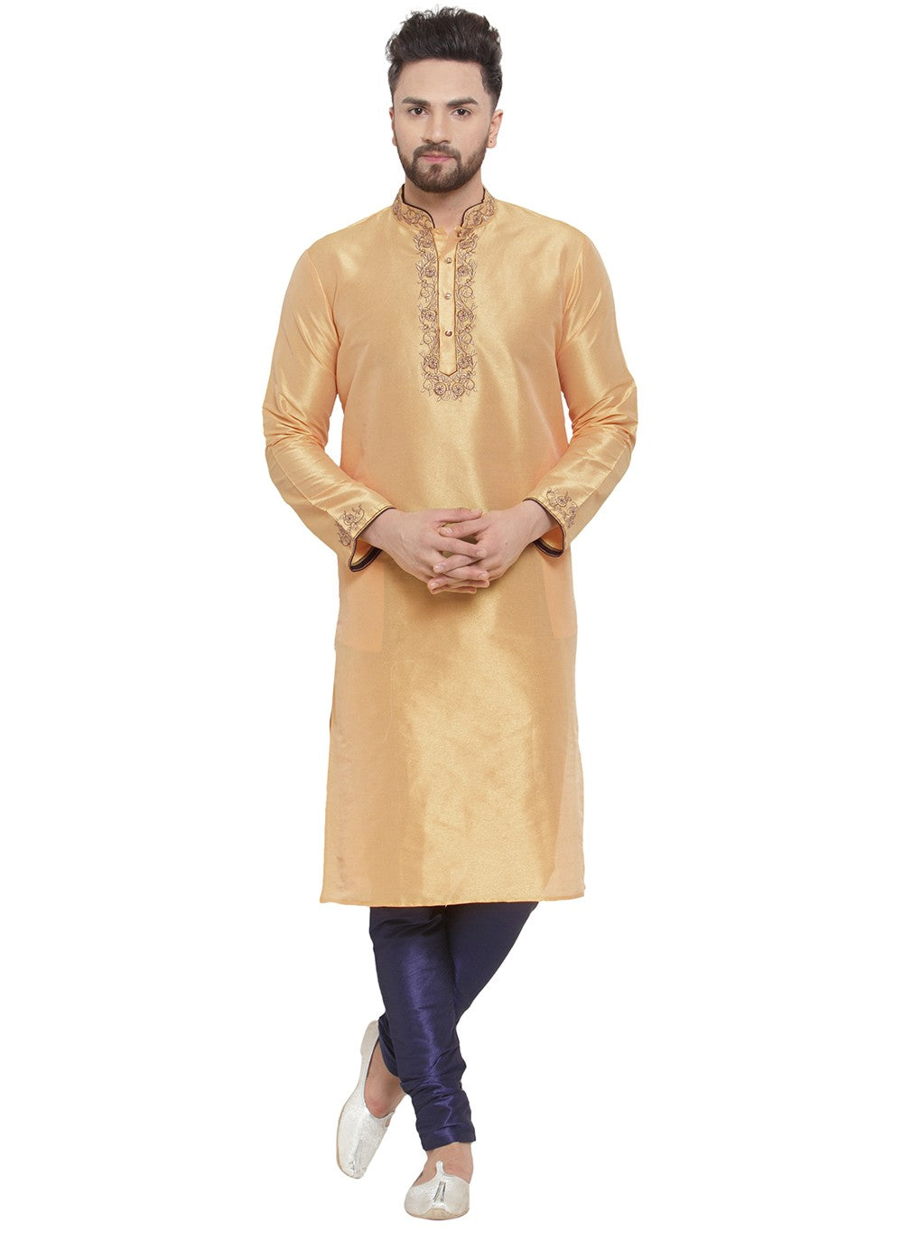 Embroidered Dupion Silk Beige Kurta Pyjama - M7310