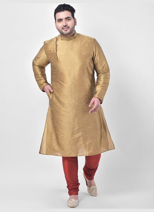 Plain Dupion Silk Beige Kurta Pyjama - M2662