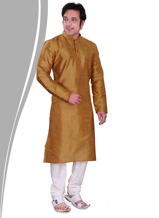 Plain Dupion Silk Beige Kurta Pyjama - M2149