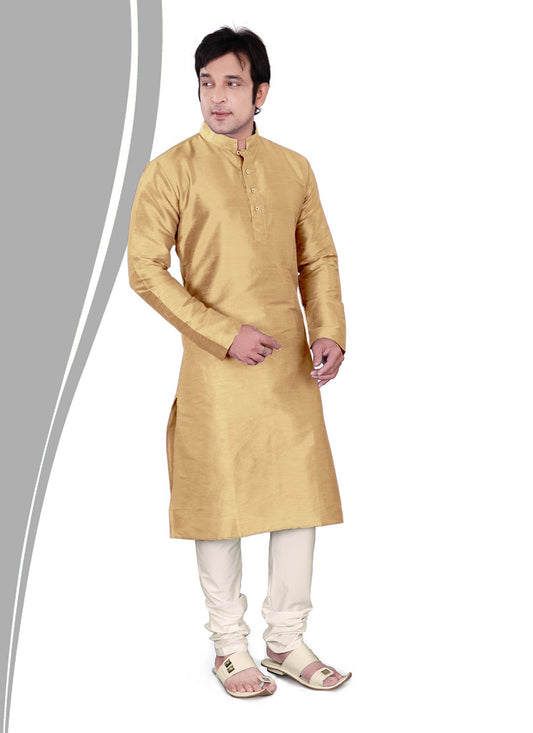 Plain Dupion Silk Beige Kurta Pyjama - M2161