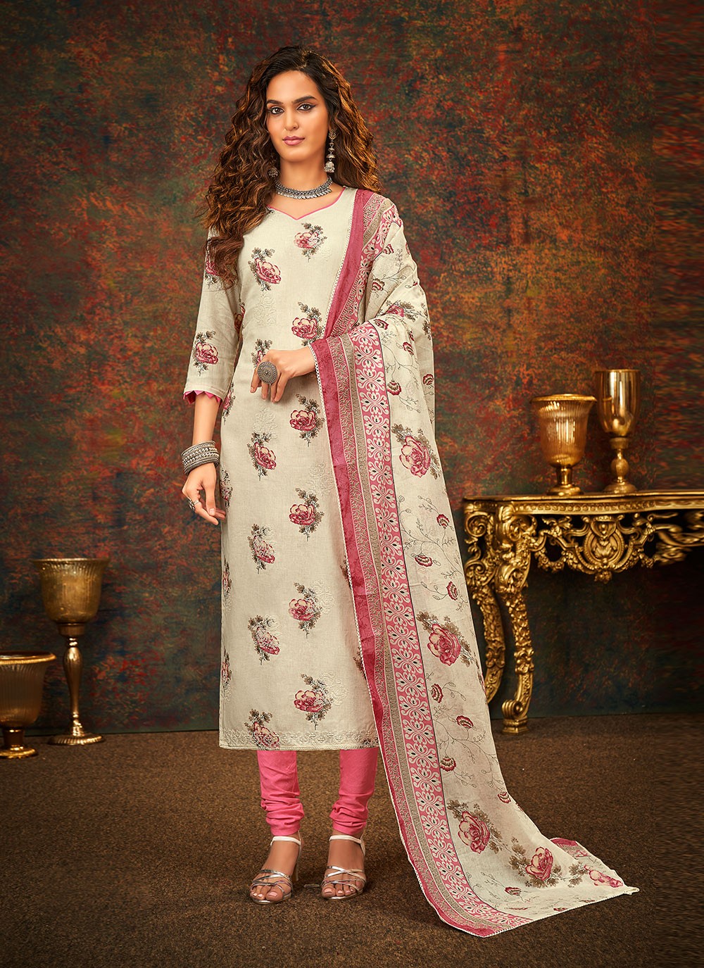 Cotton Satin Churidar Suit - T741