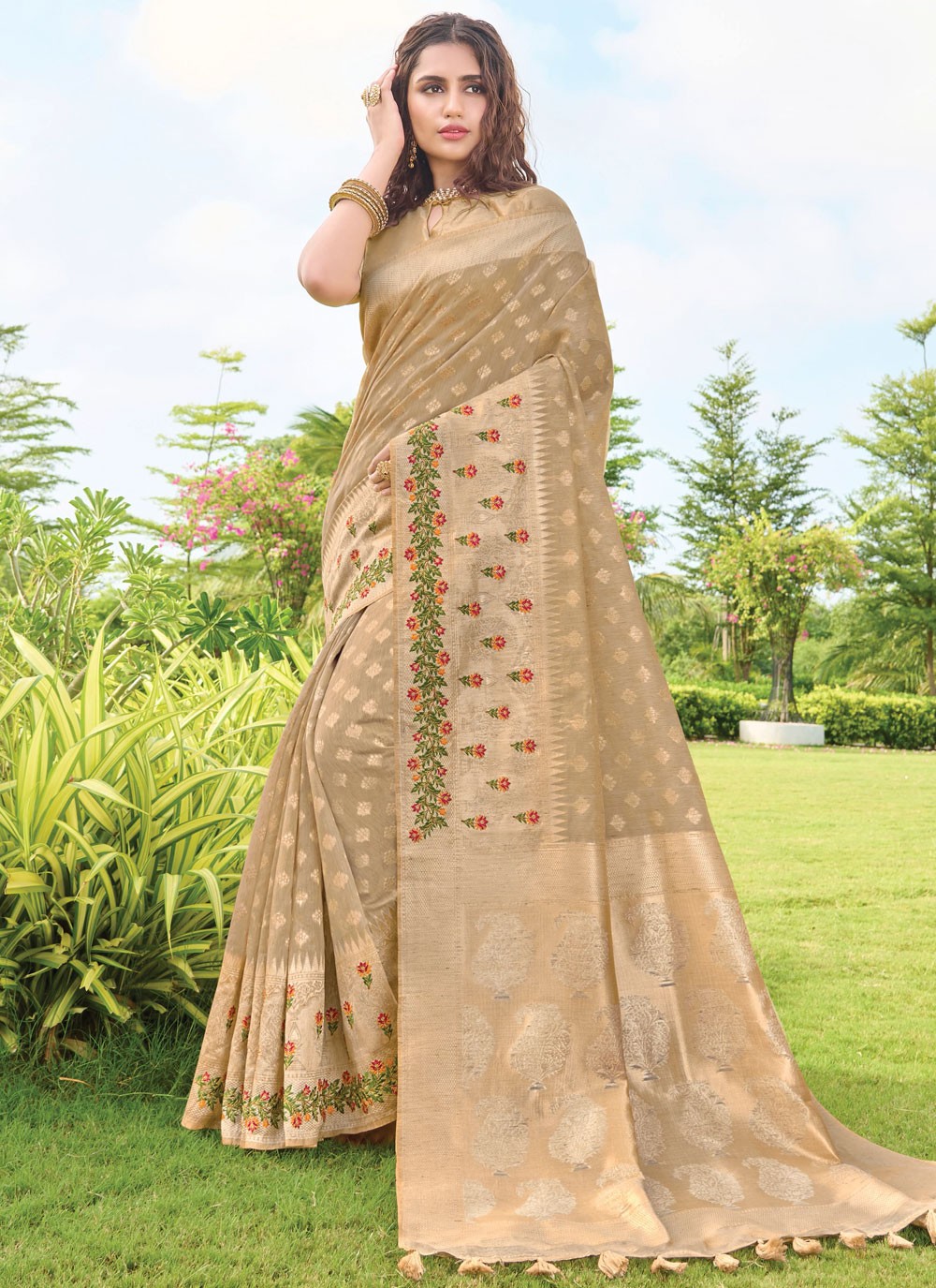 Traditional Embroidered Silk Saree - S1061