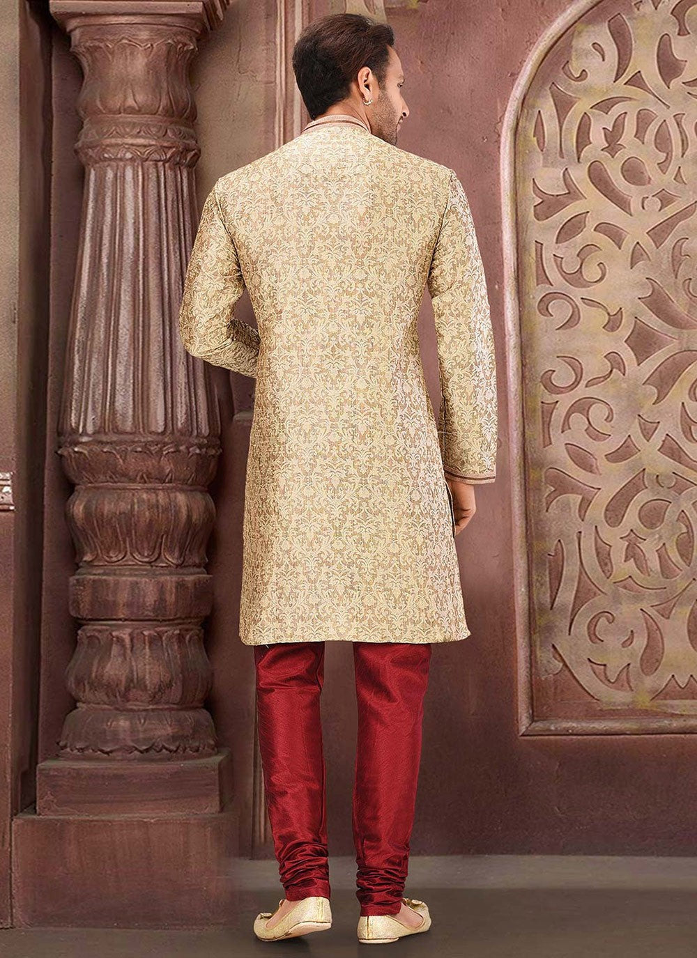 Zardosi Jamawar Beige Kurta Pyjama - M2744